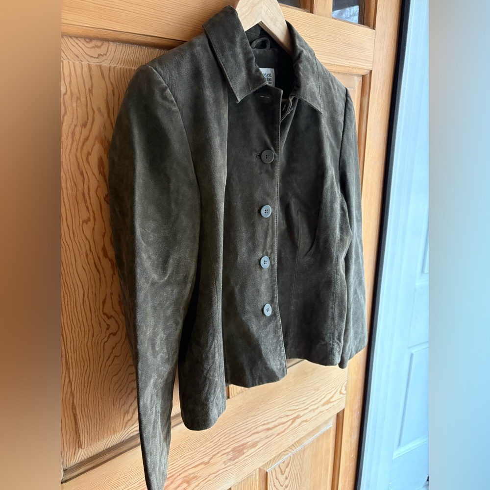 Olive Green Leather Jacket by Style & Co | Dark Academia | Size Small - Picture 4 of 8